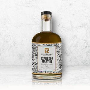 A bottle of Expresso Martini with a white label