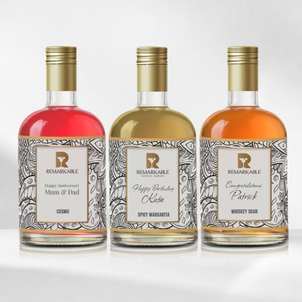 Personalised cocktail bottles gifts by The Remarkable Cocktail Company